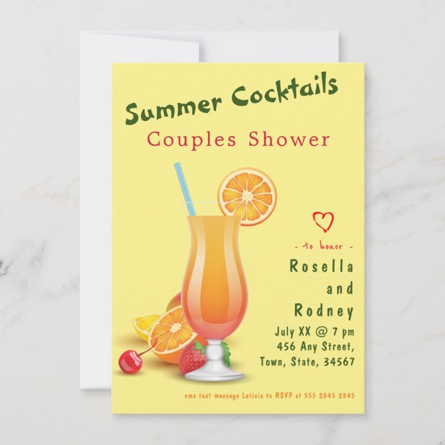 Couples Shower Summer Cocktails Invitation (Front)