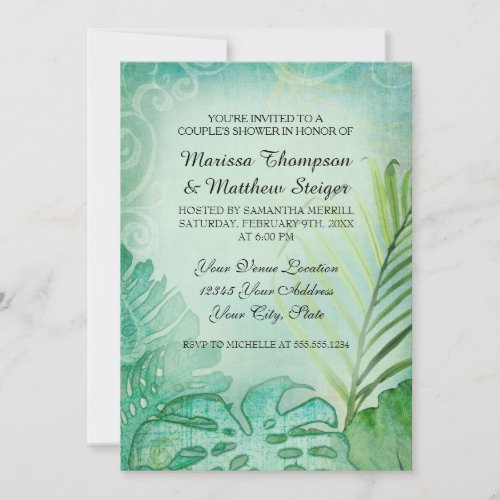 Couples Shower Tropical Rainforest Palm Leaf Swirl Invitation