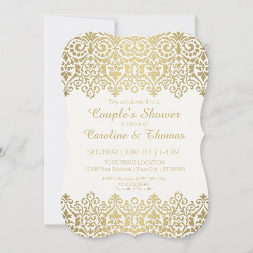 Couples Shower Vintage Modern Golden Lace Elegant Invitation