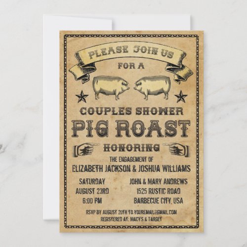 Couples Shower Vintage Pig Roast Invitation