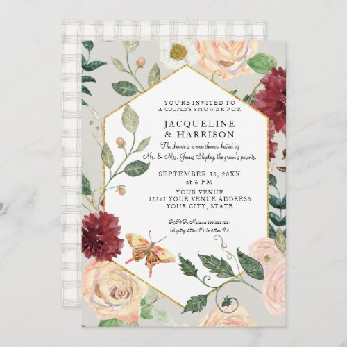 Couples Shower Watercolor Autumn Fall Floral Art Invitation