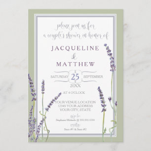 Couples Shower Watercolor Lavender Flowers Script Invitation