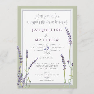 Couples Shower Watercolor Lavender Flowers Script Invitation