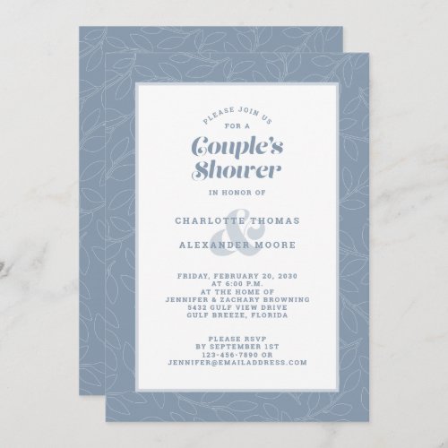 Couples Shower Wedding Dusty Blue Modern Casual Invitation