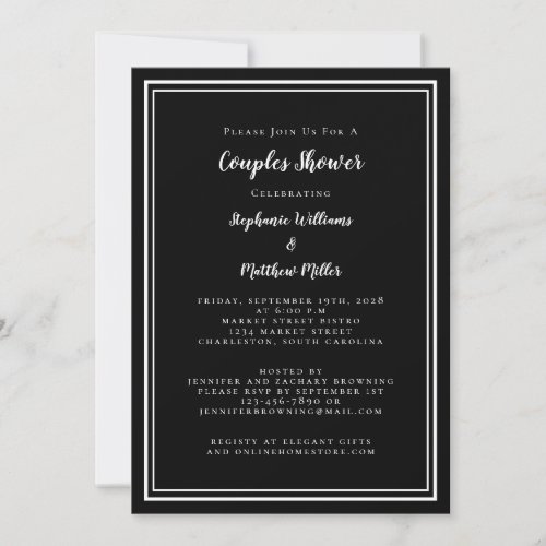 Couples Shower Wedding Engagement Black  White Invitation