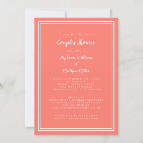 Couples Shower Wedding Engagement Coral White Invitation