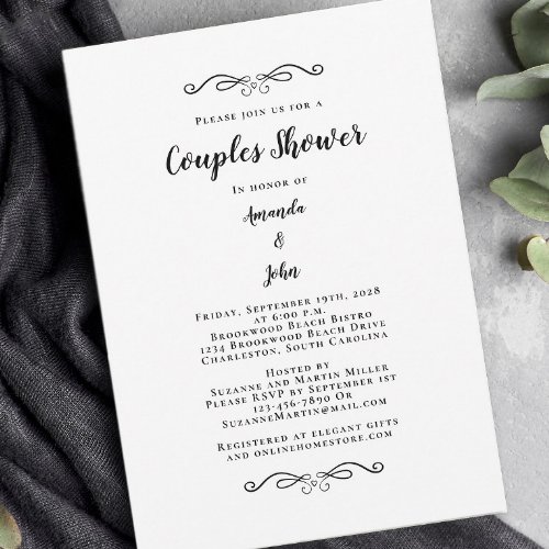 Couples Shower Wedding Engagement Party Black Invitation