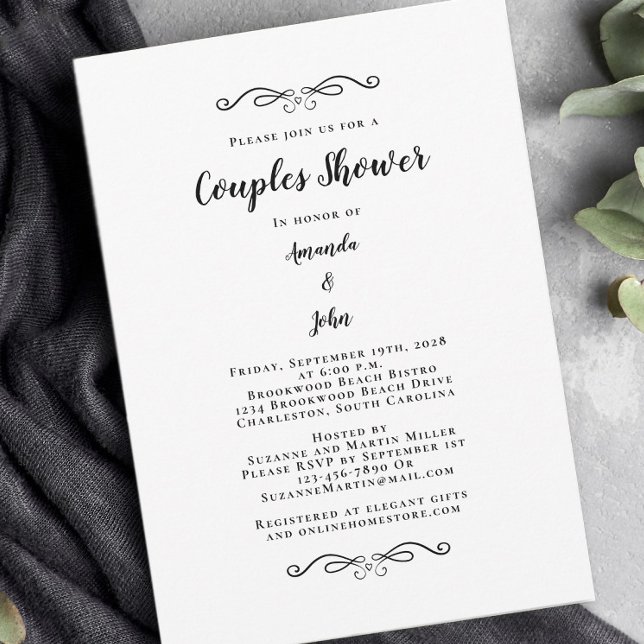 Couples Shower Wedding Engagement Party Black Invitation (Creator Uploaded)