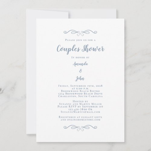 Couples Shower Wedding Engagement Party Dusty Blue Invitation