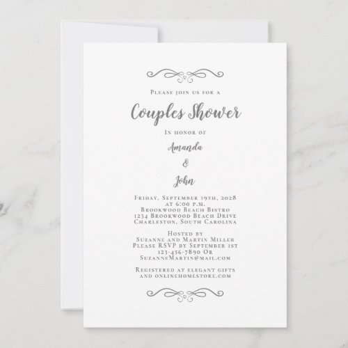 Couples Shower Wedding Engagement Party Gray White Invitation