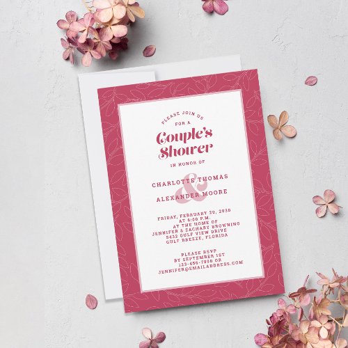 Couples Shower Wedding Magenta Red Modern Casual Invitation