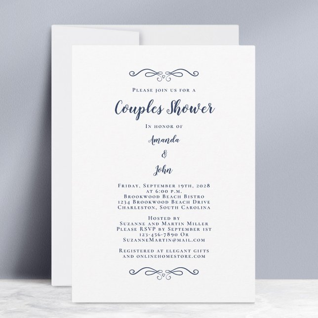 Couples Shower Wedding Party Classic Navy Blue Invitation (Couples Shower Wedding Party Classic Navy Blue Invitation)