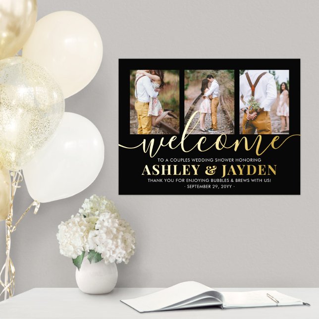 Couples Shower Welcome Photo Collage Black & Real Foil Prints (Creator Uploaded)