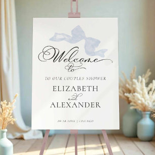 Couples Shower Welcome Signs Dusty Blue Bow