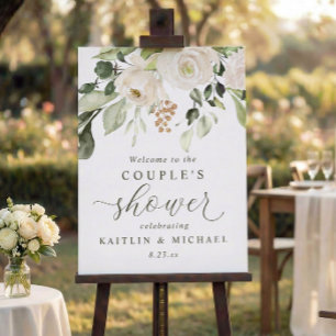 Couple's Shower Welcome White Floral Greenery Foam Board