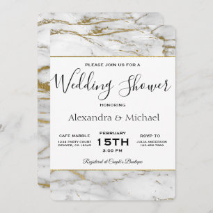 Couple's Shower White & Gold Marble Invitation