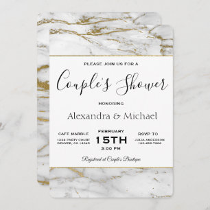Couple's Shower White & Gold Marble Invitation