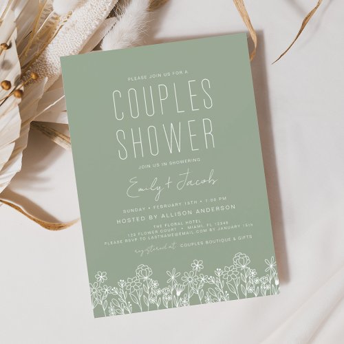 Couples Shower Wildflower Sage Green Invitation