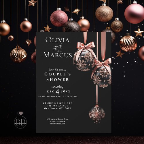 COUPLES Shower  Winter Pink and Onyx Baubles  Invitation