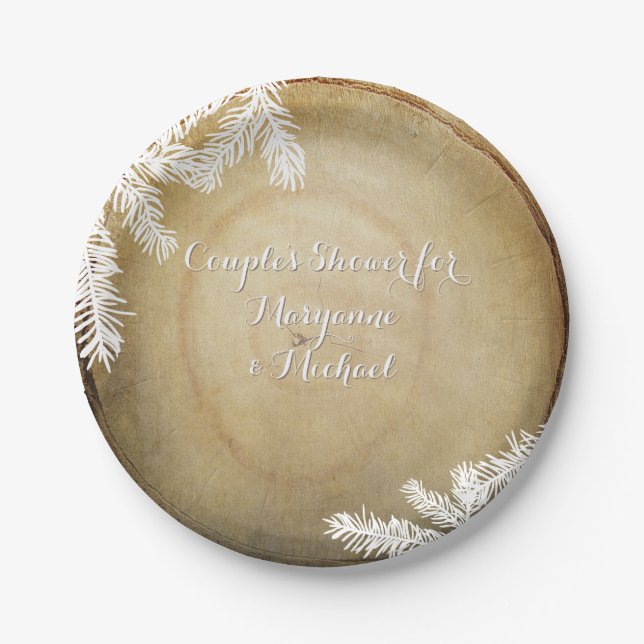 Couples Shower Woodland Forest Center Cut Tree Paper Plates (Front)
