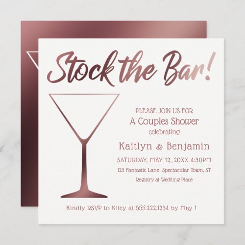 Couples Stock the Bar Shower in Rose Gold Ombre Invitation