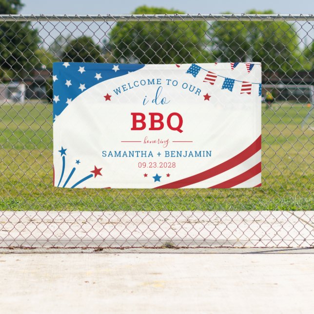 Couples Summer BBQ USA Bridal Shower Welcome Banner (Insitu)