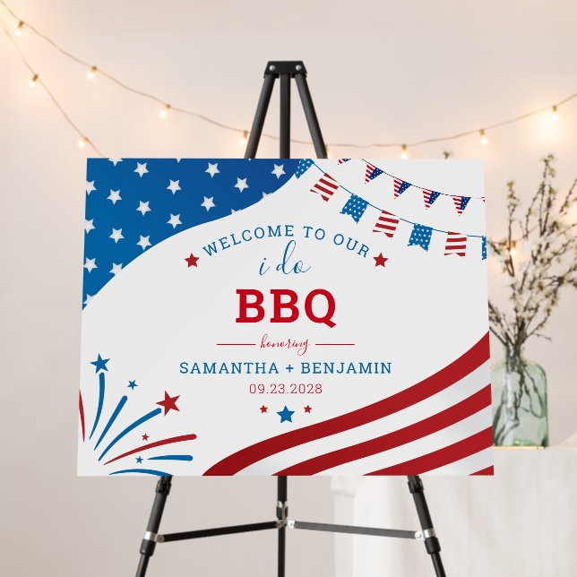 Couples Summer BBQ USA Bridal Shower Welcome Foam Board (In Situ (Stand))