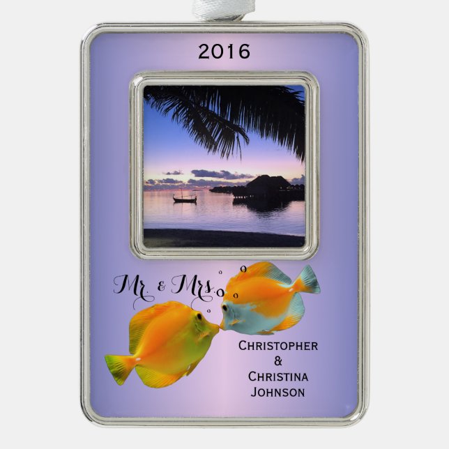 Couple's Sweet Kisses Maldives Sunset Coral Fish Ornament (Front)