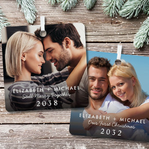 Couples Then And Now Christmas Photo Metal Ornament
