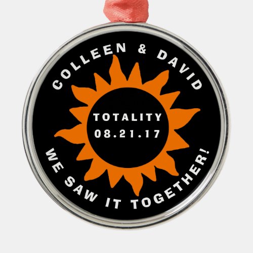 Couples Totality Solar Eclipse Personalized Metal Ornament