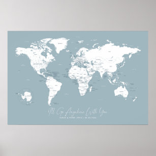 Couples Travel World Map of Where We've Been Poster