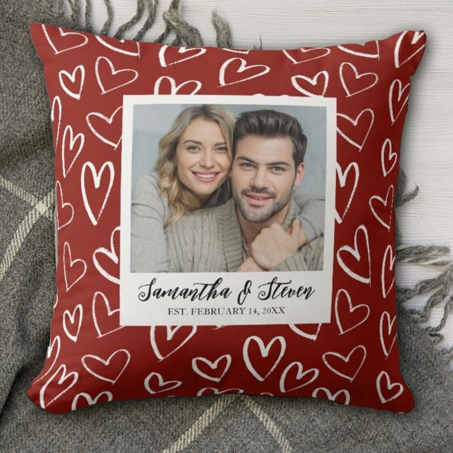 Couples Valentine Heart Photo Throw Pillow (A romantic Valentines Day keepsake pillow. Personalize it with your name, photo and established date)