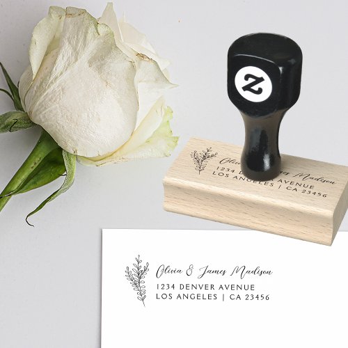 Couples Wedding Address Simple Modern Botanical Rubber Stamp