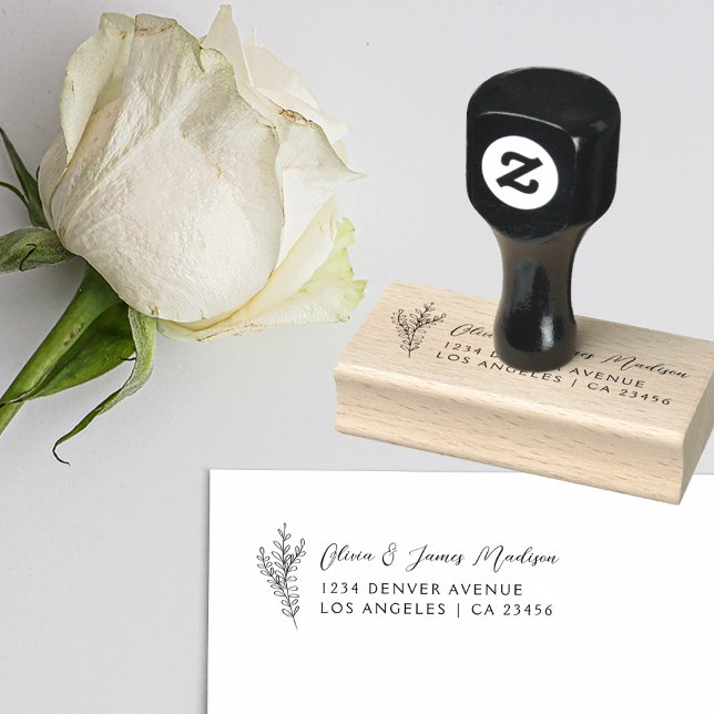 Couple's Wedding Address Simple Modern Botanical Rubber Stamp (Creator Uploaded)