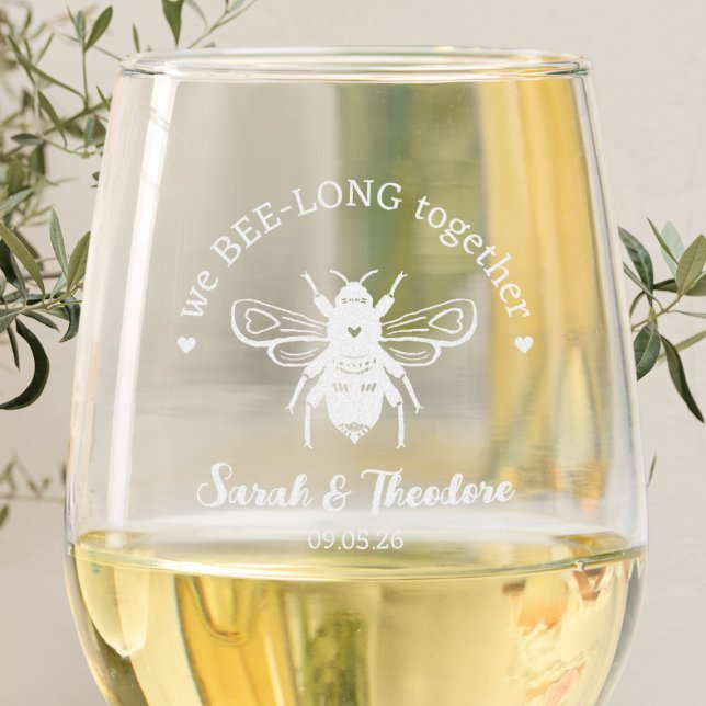 Couples Wedding Anniversary Bee Pun Stemless Wine Glass (Creator Uploaded)