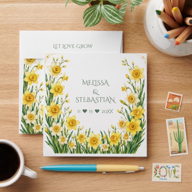Couples Wedding/Anniversary Daffodil Seed Favor Envelope (Desk)