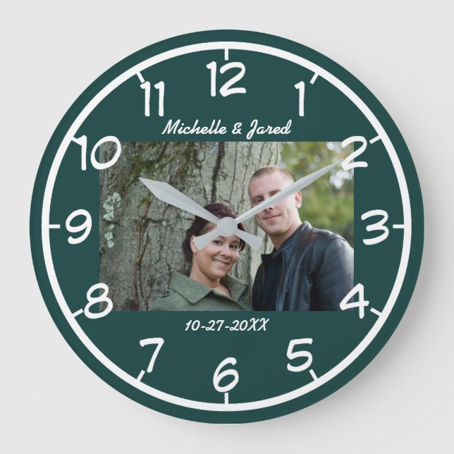 Couples Wedding Anniversary Modern Photo Large Clock (Front)