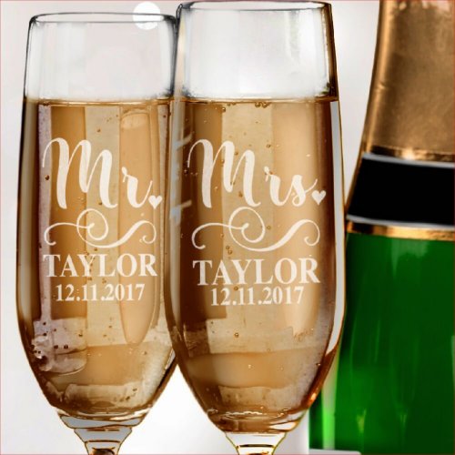 Couples Wedding Champagne Flute Set of 2