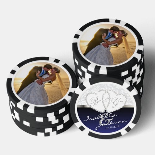 Couples Wedding Design in Dark Blue Poker Chips