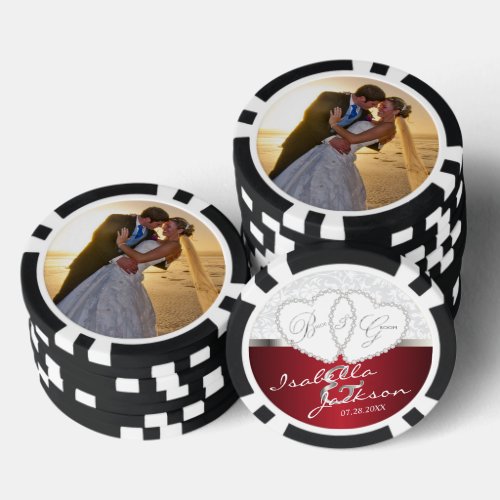 Couples Wedding Design in Dark Red Poker Chips