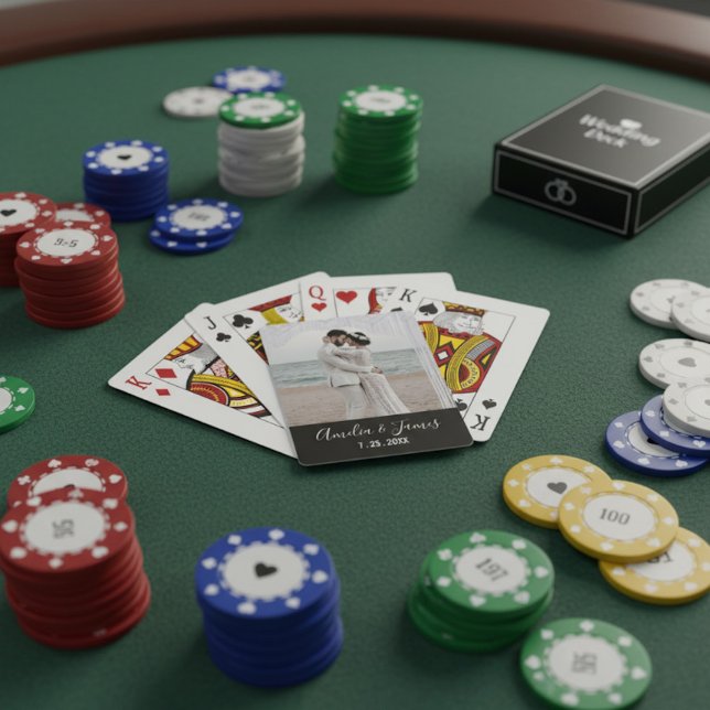 Couple's Wedding Engagement Photo Date Poker Cards (Playing cards with a personal touch.)