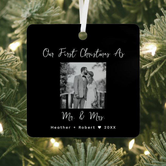 Couples Wedding Gift Our First Christmas Married Metal Ornament (Insitu)