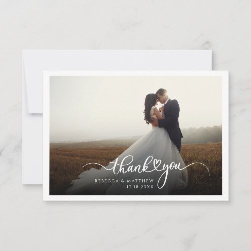 Couples Wedding Photo Hand_Lettered Modern Thank You Card