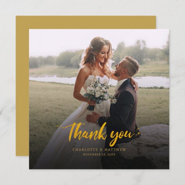 Couples Wedding Photos Script Thank You Note Card (Front/Back)