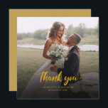 Couples Wedding Photos Script Thank You Note Card<br><div class="desc">A great and thoughtful way to thank your friends,  family,  and coworkers who were at your wedding with this modern photo thank you cards with script hand lettered gold effect "thank you" 

Photos on both the front and the reverse of this card</div>