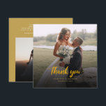 Couples Wedding Photos Script Thank You Note Card<br><div class="desc">A great and thoughtful way to thank your friends,  family,  and coworkers who were at your wedding with this modern photo thank you cards with script hand lettered gold effect "thank you" 

Photos on both the front and the reverse of this card</div>