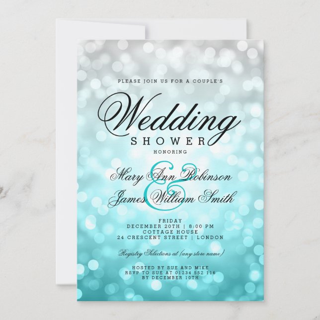 Couples Wedding Shower Beach Ombre Bokeh Lights Invitation (Front)