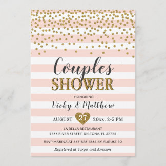 Couples Wedding Shower Blush Pink Gold Confetti Invitation