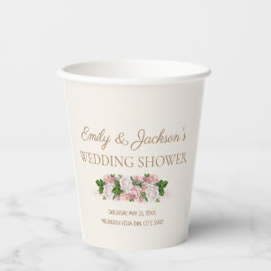 Couple's Wedding Shower. Blush Pink Vintage Floral Paper Cups