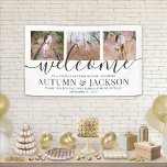 Couples Wedding Shower Elegant 3 Photo Welcome Banner<br><div class="desc">Welcome guests to a stylish couples bridal shower with an elegant custom 3 photo collage party banner. Pictures and all text are simple to personalize. (IMAGE PLACEMENT TIP: An easy way to center a photo exactly how you want is to crop it before uploading to the Zazzle website.) The modern...</div>